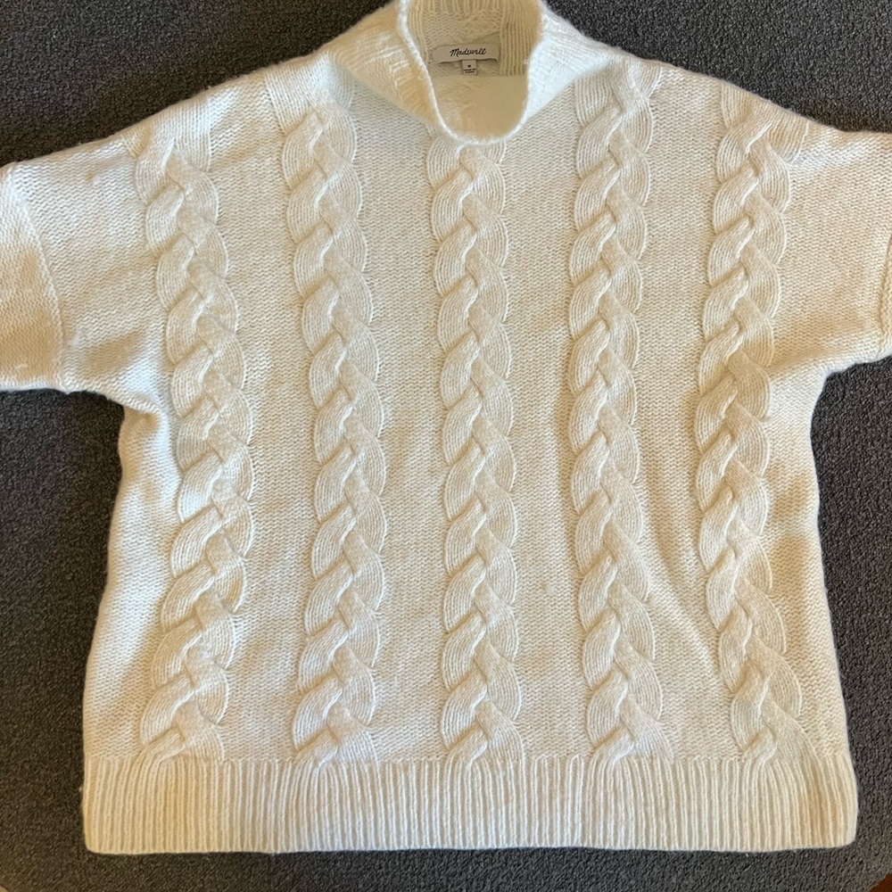 Madewell White Cowl Neck Cable Knit Sweater